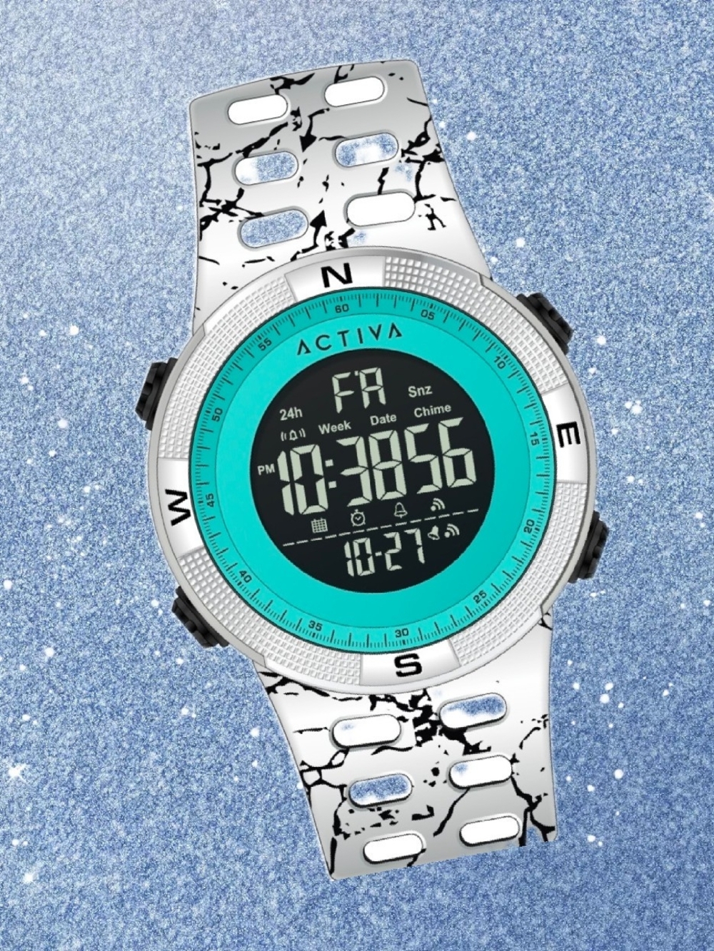 Ativa Summit X White Marble Digital Sports Watch - Turquoise Dial